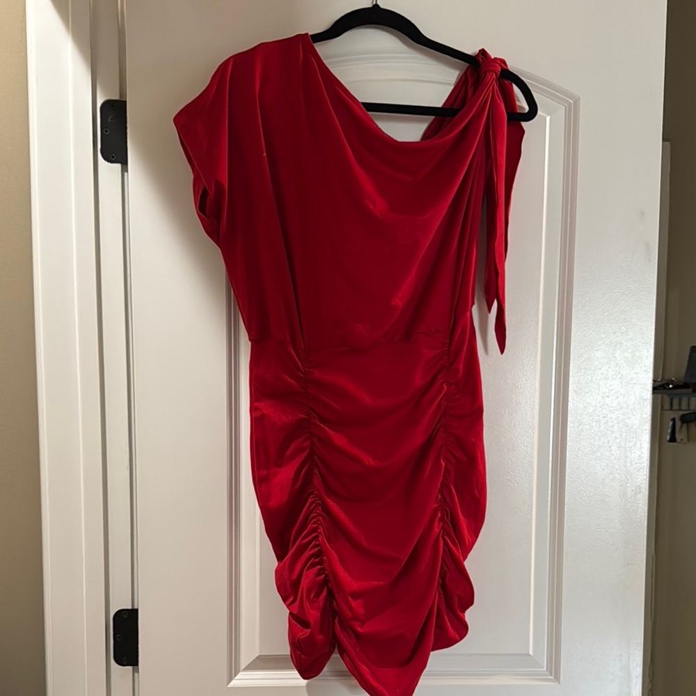 SHEIN Red Asymmetrical Ruched Bodycon Dress